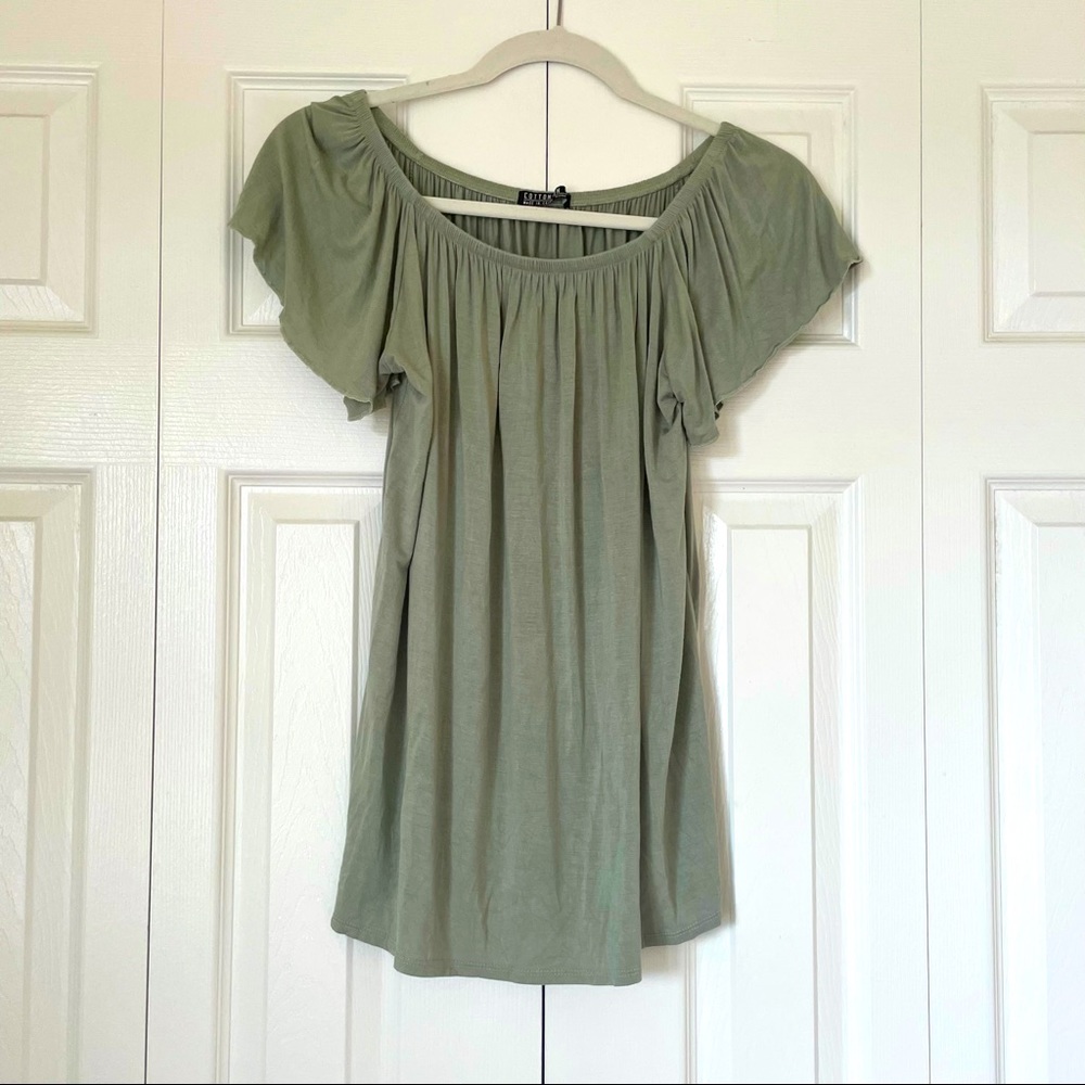 Cotton On Sage Green Off-Shoulder Flowy Tee